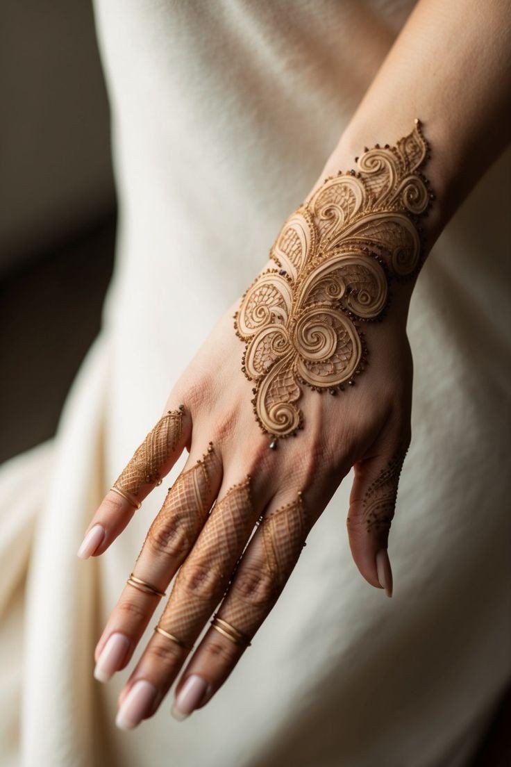 modern back hand mehndi design circle